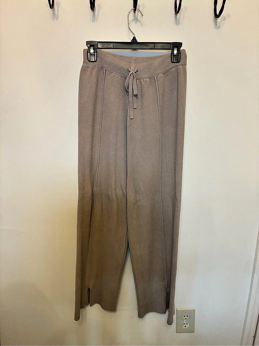 Commense Drawstring Knit Wide Leg Pants Brown Small
